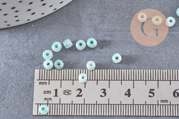 Grosses perles rocaille vert nacré, perles rocaille vertes, vert opaque, diamètre 4mm x 10Gr (G3815)