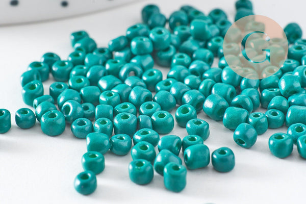 Grosses perles rocaille vert , perles rocaille vertes, vert opaque,diamètre 4mm x 10Gr (G3818)