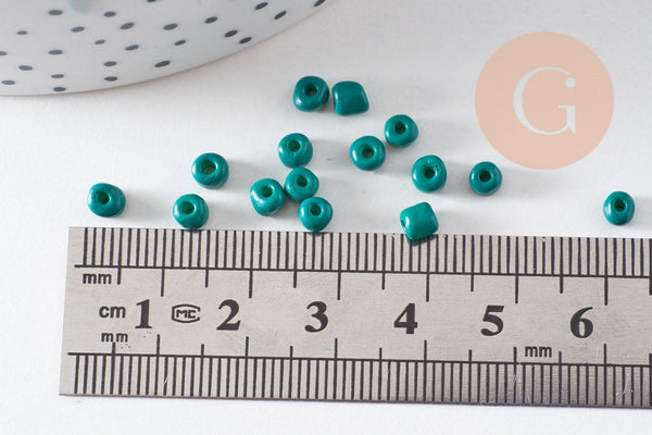 Grosses perles rocaille vert , perles rocaille vertes, vert opaque,diamètre 4mm x 10Gr (G3818)