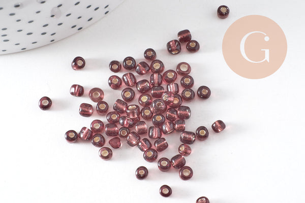 Grosses perles rocaille violet argent,perles rocaille, violet argent transparent,perle verre, 4mm, x10Gr (G3672)