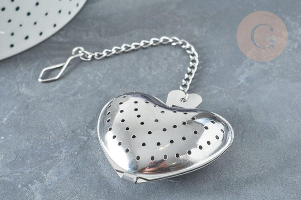 Infuseur à thé cœur acier 304 inoxydable avec crochet, infuseur cœur, x1 (G8322)