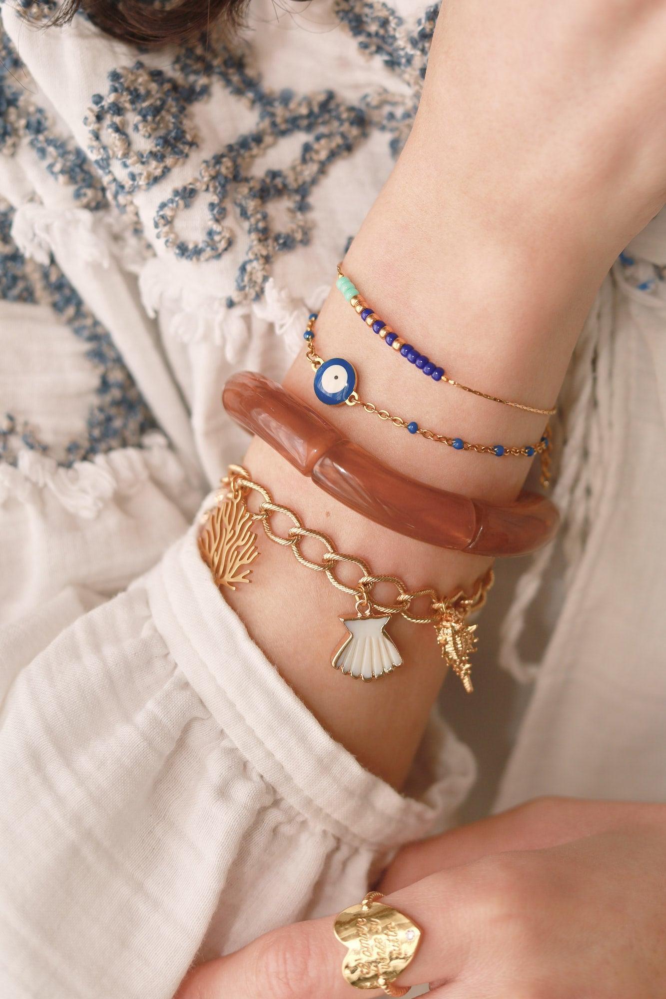 Kit Bracelet + Collier DIY – Thème Mystique / Océan / Fruits – Breloques + Chaîne Dorée – Idéal débutante & cadeau, x1 (G9554)