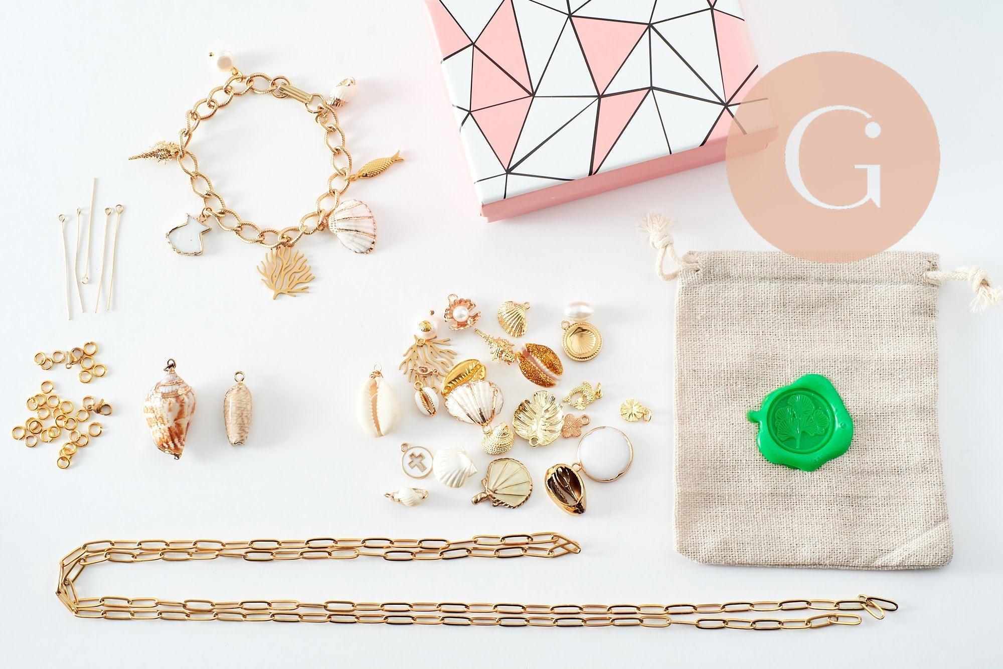 Kit Bracelet + Collier DIY – Thème Mystique / Océan / Fruits – Breloques + Chaîne Dorée – Idéal débutante & cadeau, x1 (G9554)