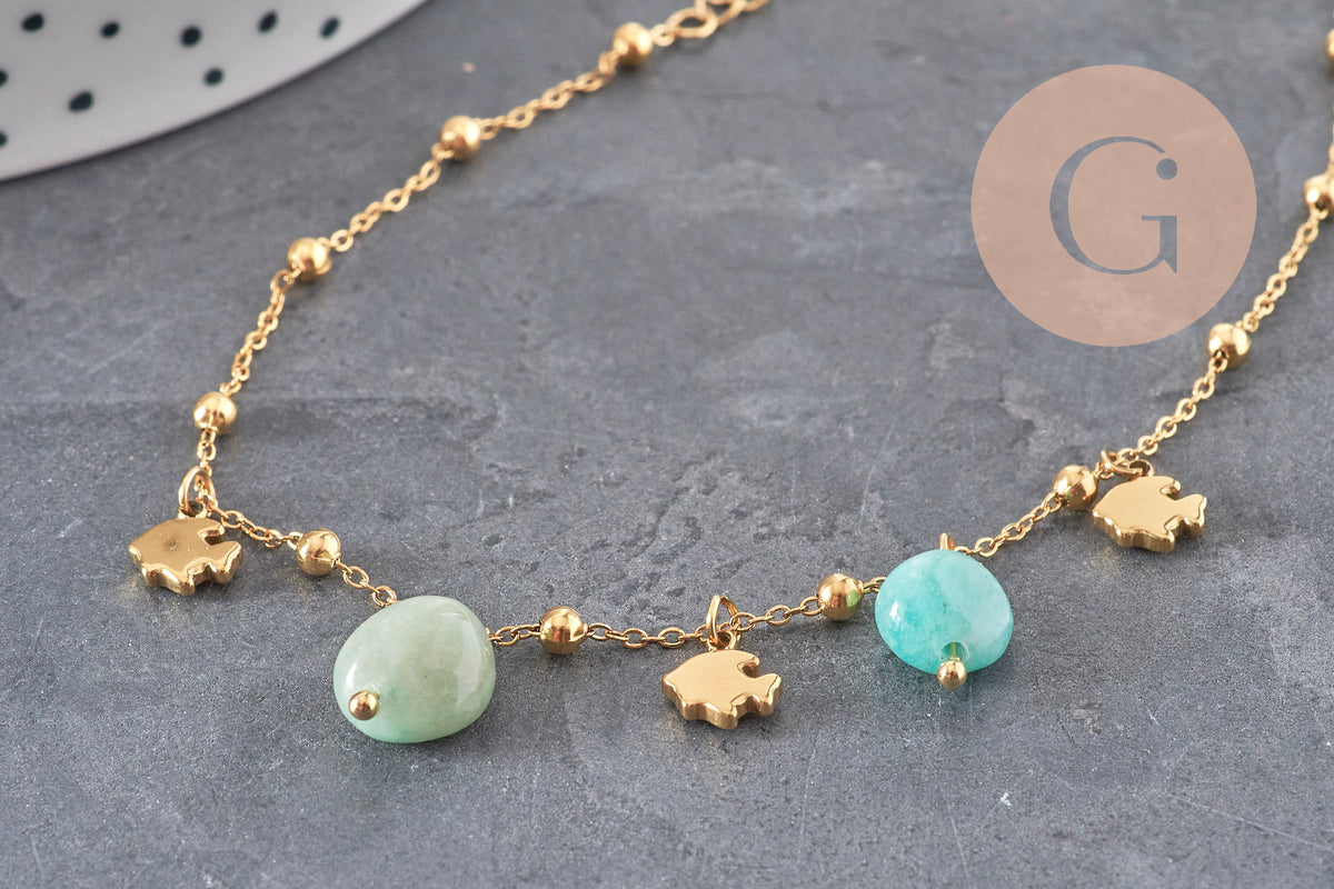 Kit Bracelet DIY Amazonite naturelle acier 304 inoxydable doré IP, x1 (G11322)