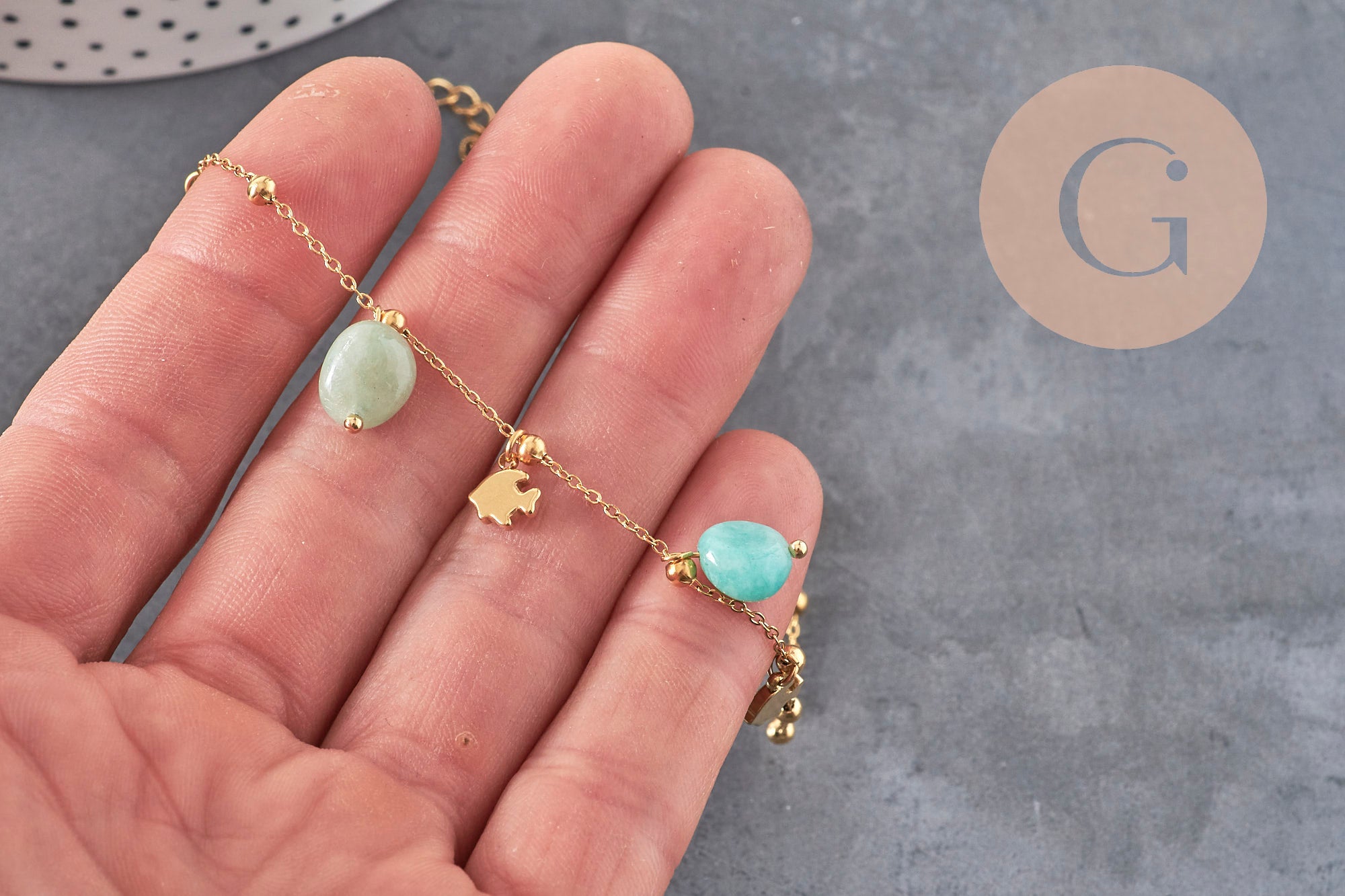 Kit Bracelet DIY Amazonite naturelle acier 304 inoxydable doré IP, x1 (G11322)