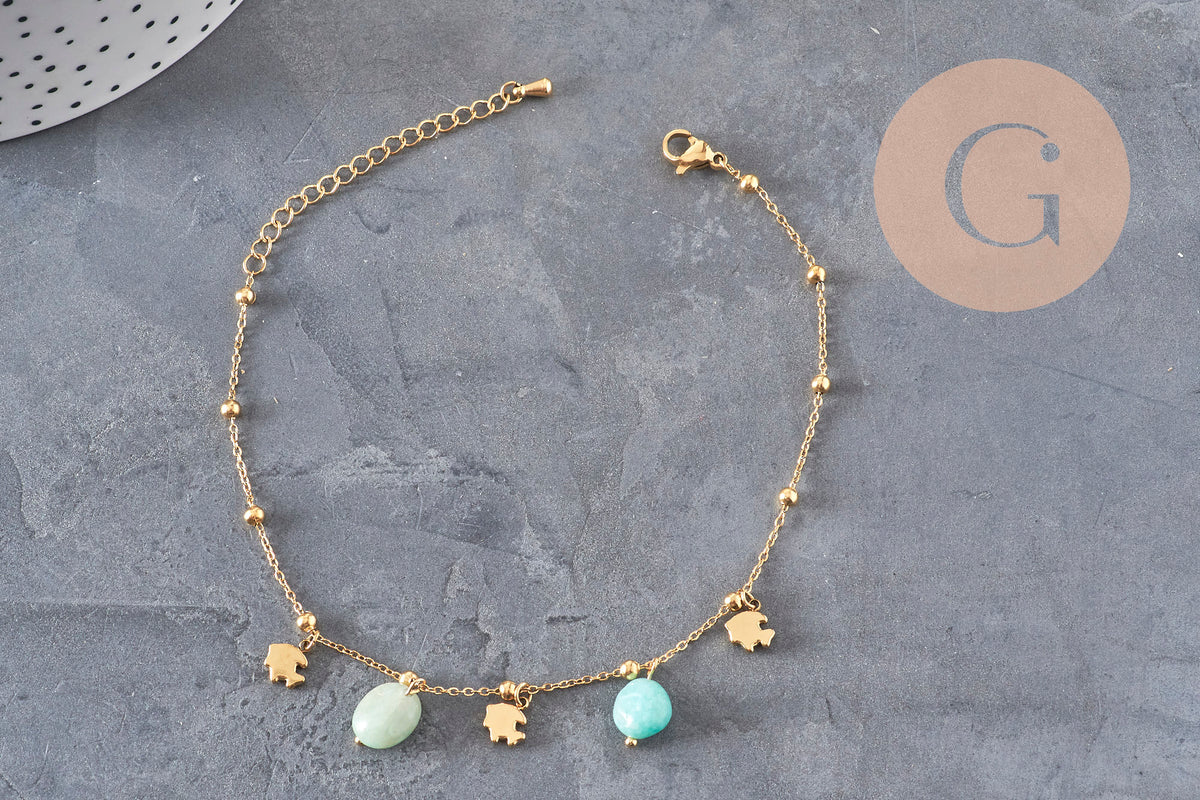 Kit Bracelet DIY Amazonite naturelle acier 304 inoxydable doré IP, x1 (G11322)