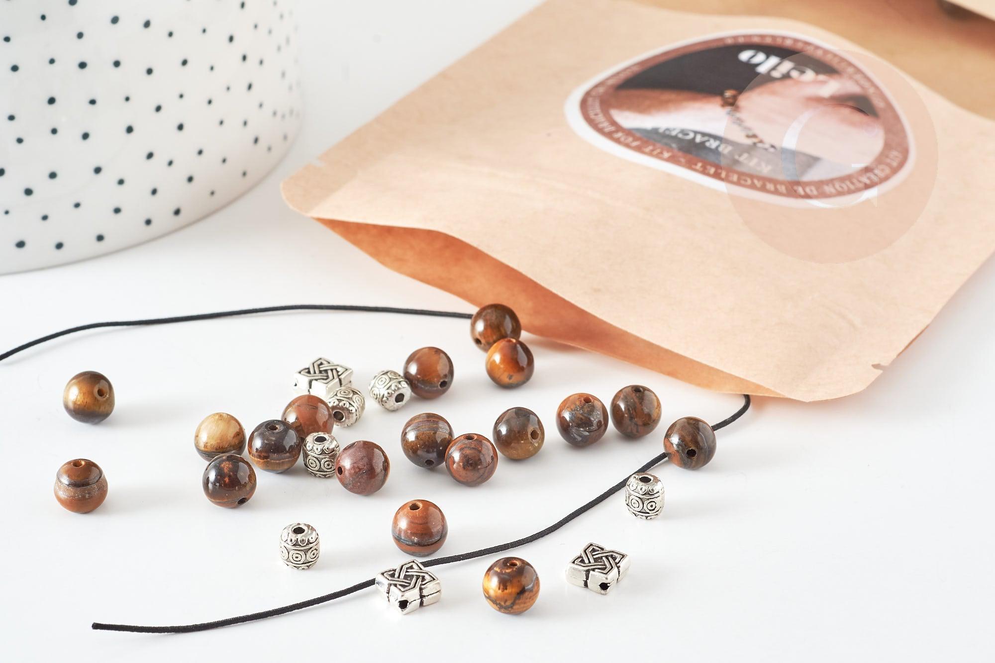 Kit Bracelet pour Homme Oeil de tigre naturel zamac argenté LEILO, pochette 1 bracelet (G9176)