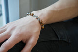 Kit Bracelet pour Homme Oeil de tigre naturel zamac argenté LEILO, pochette 1 bracelet (G9176)