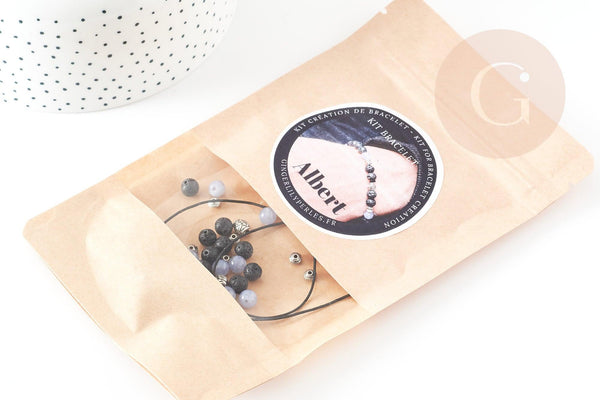 Kit Bracelet pour Homme lave et jade naturelle zamac argenté ALBERT, x1 pochette 1 bracelet (G9179)