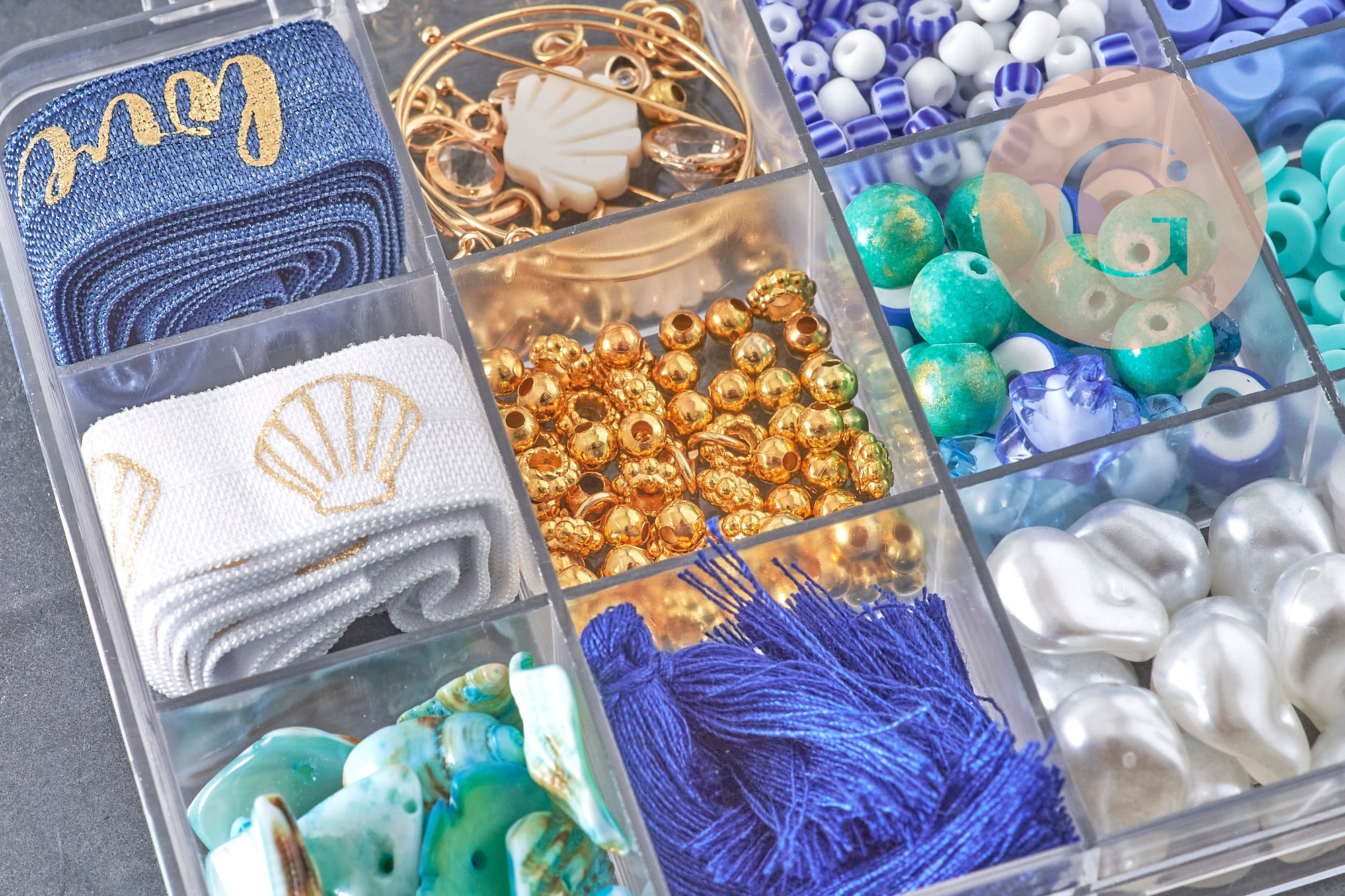 Kit Nacre & Coquillage bleu, Coffrets et kits de perles pour la création de bijoux fantaisie DIY, x1 (G11106)