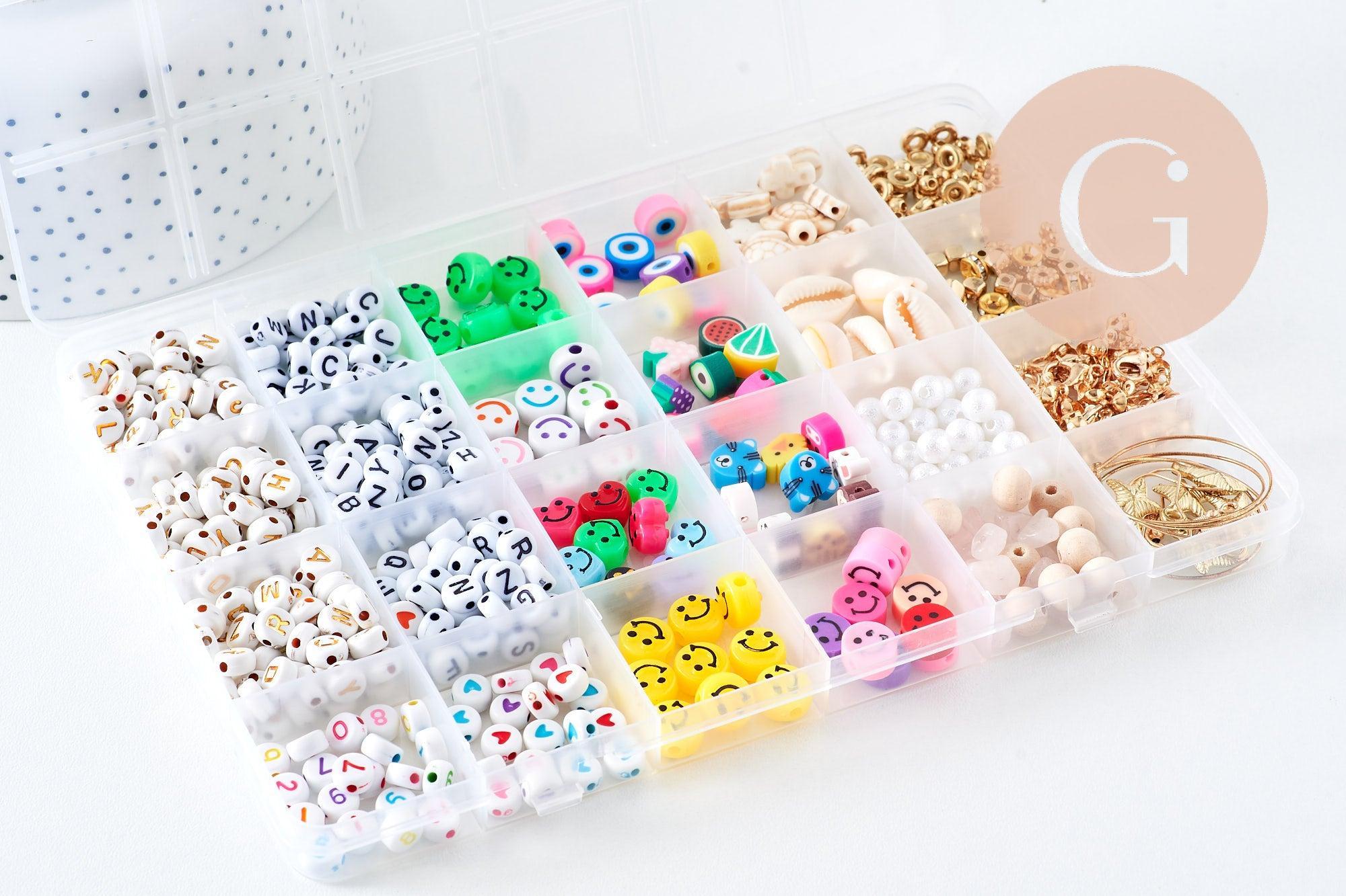 Kit boite mix de perles lettre et smiley, x1 (G10792)