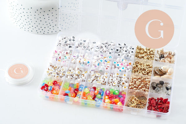 Kit boite mix de perles lettres et accessoires, x1 G9712
