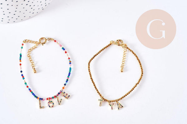 Kit bracelet Vecchio doré personnalisé lettres zircon, Coffrets et kits pour la création de bijoux fantaisie DIY, la pochette (G8748)