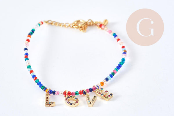 Kit bracelet Vecchio multicolore personnalisé lettres zircon, Coffrets et kits pour la création de bijoux fantaisie DIY, la pochette (G8747)
