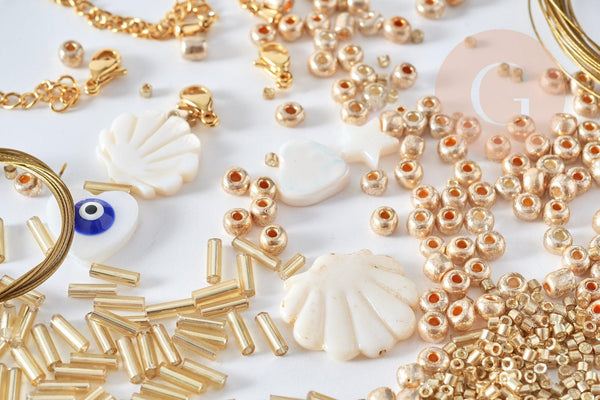 Kit création 5 Bracelets perles et nacre Mykonos Jaune ou Bleu, x1 (G8751)