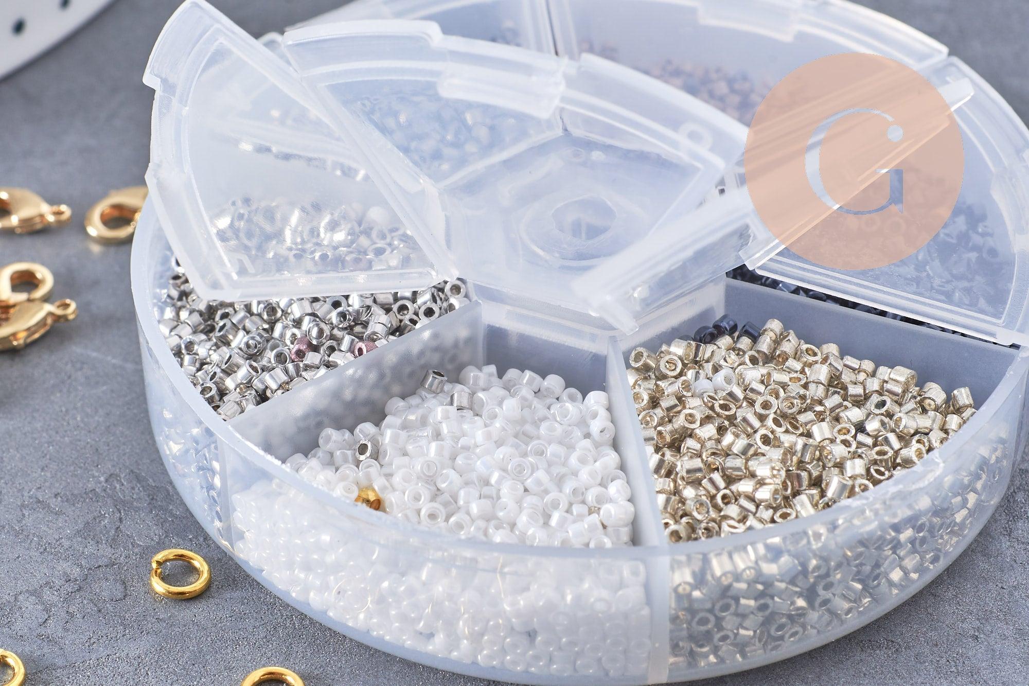 Kit de perles rocaille façon Miyuki Mix Noir Argent Blanc, x1 (G9193)