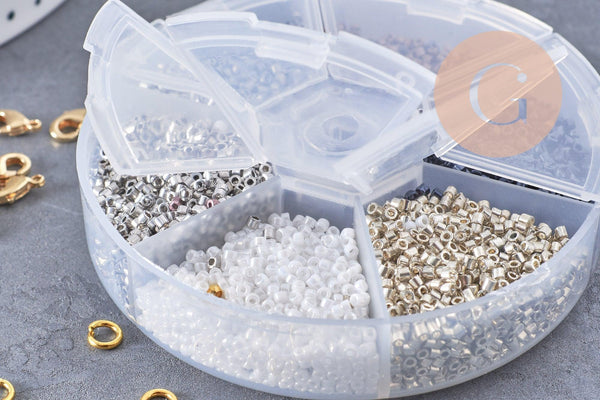 Kit de perles rocaille façon Miyuki Mix Noir Argent Blanc, x1 (G9193)