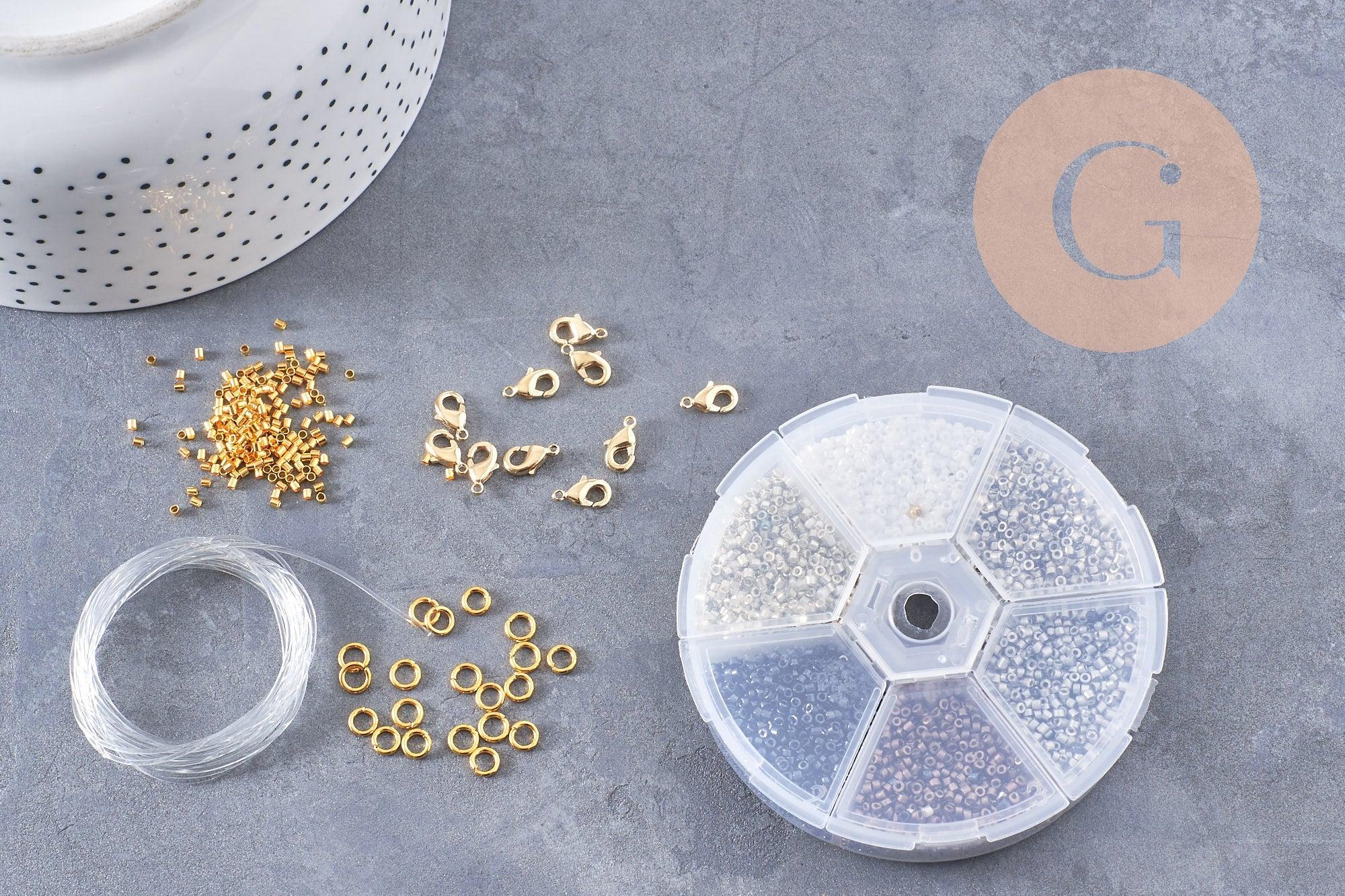 Kit de perles rocaille façon Miyuki Mix Noir Argent Blanc, x1 (G9193)
