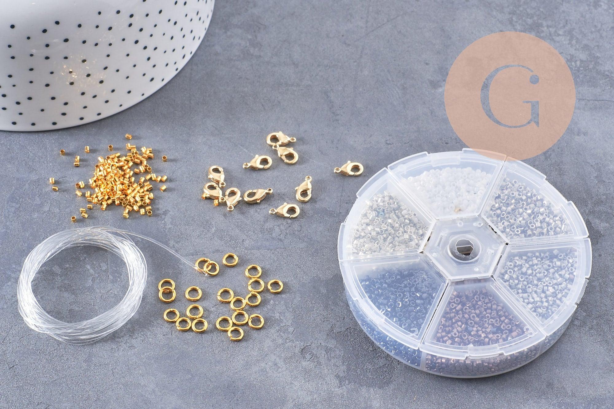 Kit de perles rocaille façon Miyuki Mix Noir Argent Blanc, x1 (G9193)