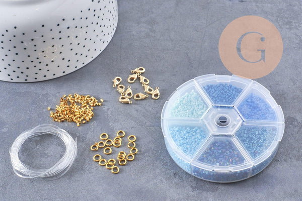 Kit de perles rocaille façon Miyuki Mix bleu, x1 (G9194)