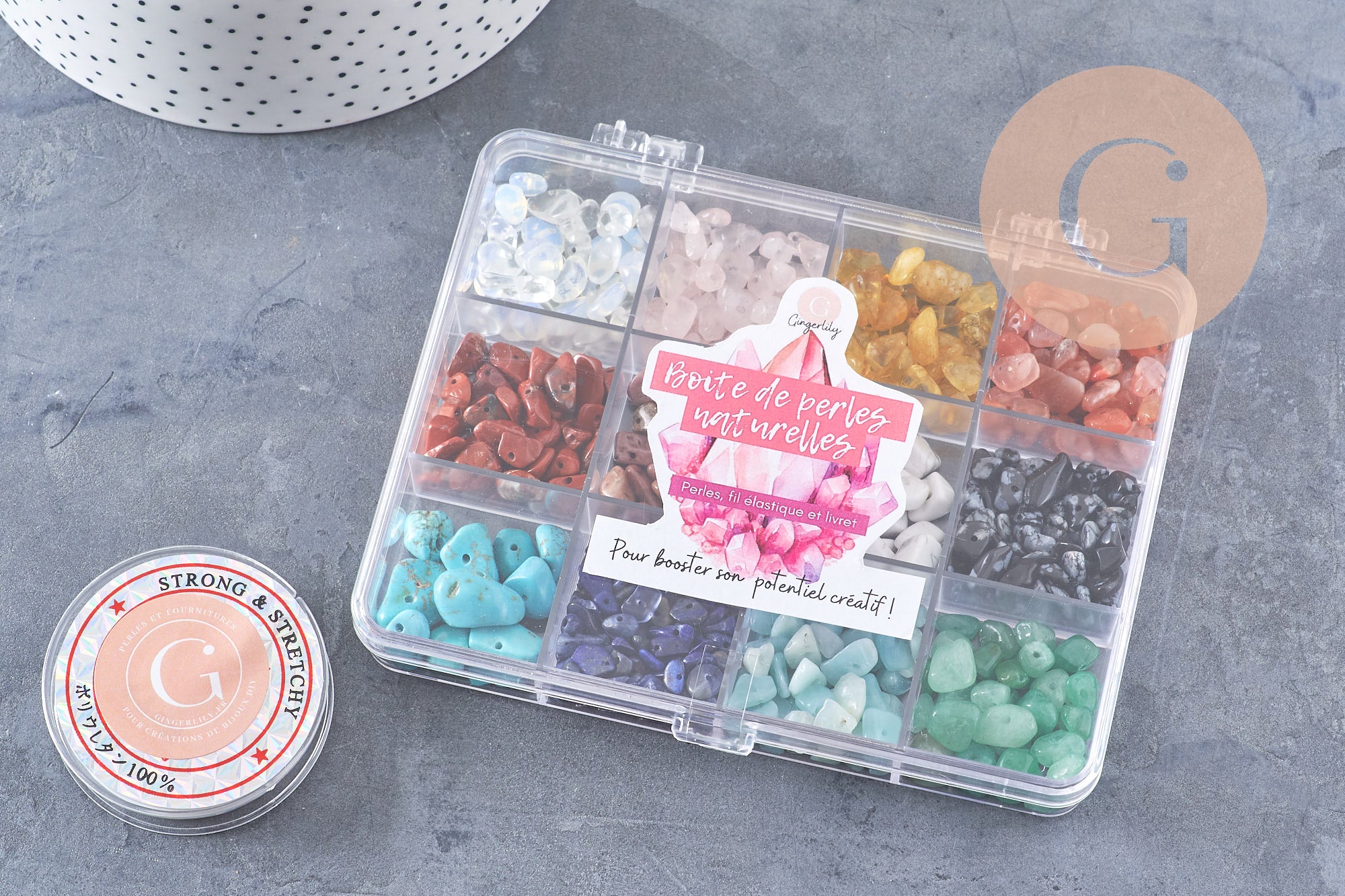 Kit mix de perles 12 couleurs pierre naturelles Lithothérapie x1 (G9707)