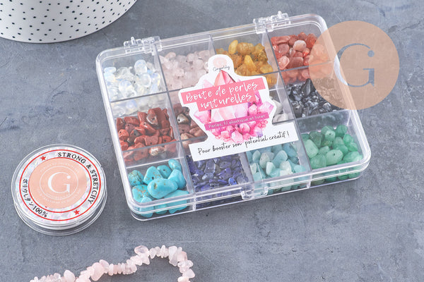 Kit mix de perles 18 couleurs pierre naturelles Lithothérapie x1 (G10956)