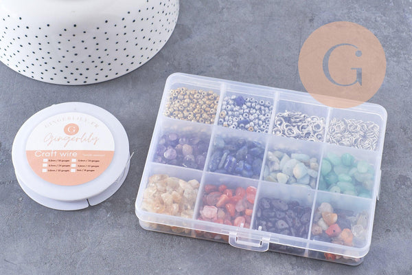 Kit mix de perles 8 couleurs pierre naturelles Lithothérapie avec apprêts, x1 (G10172)