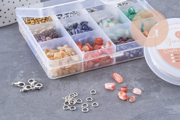 Kit mix de perles 8 couleurs pierre naturelles Lithothérapie avec apprêts, x1 (G10172)