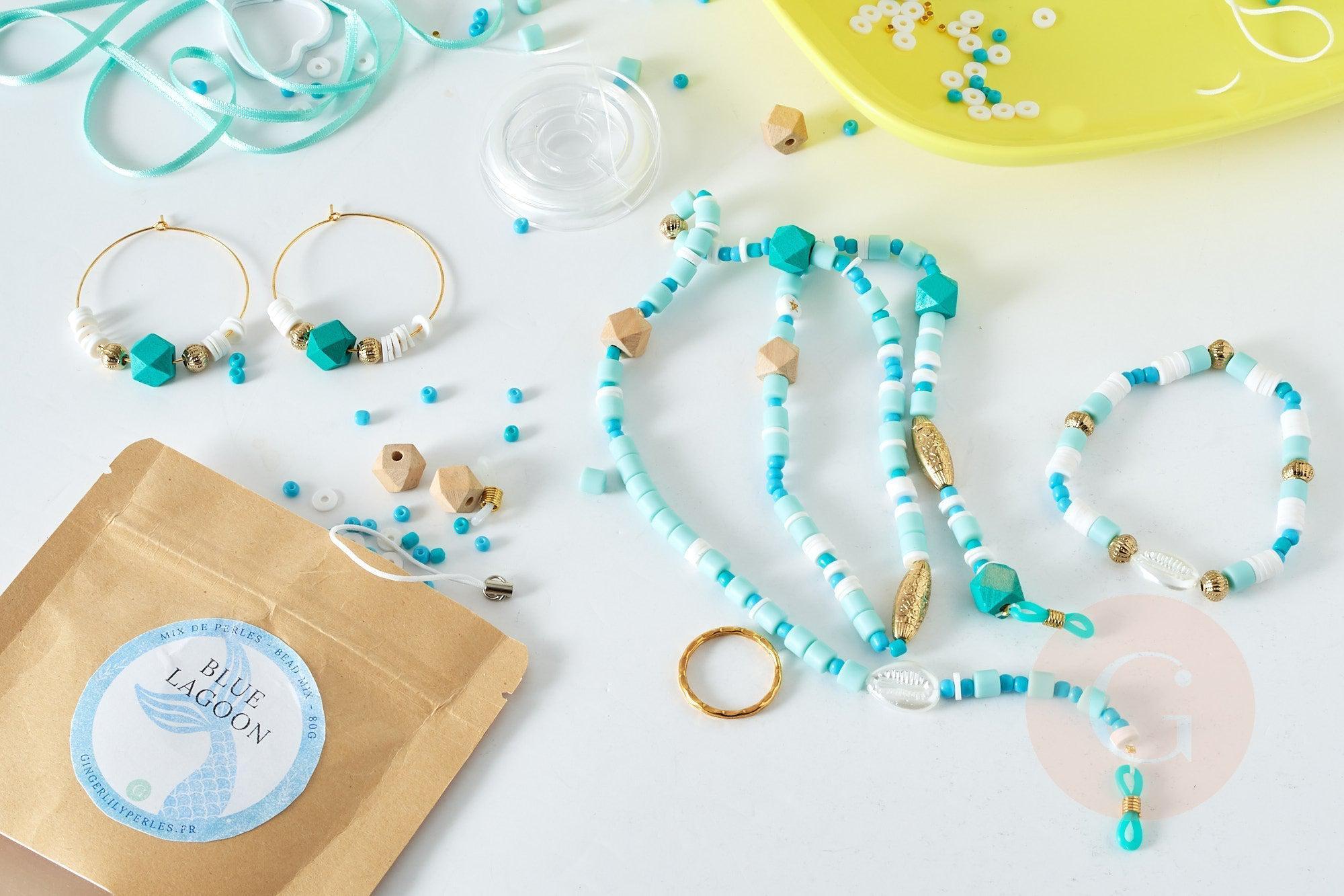 Kit mix de perles bleues Santorin, Coffrets et kits pour la création de bijoux fantaisie DIY, x1 (G8346)