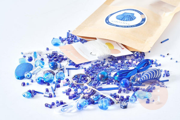 Kit mix de perles bleues Santorin, Coffrets et kits pour la création de bijoux fantaisie DIY, x1 (G8346)
