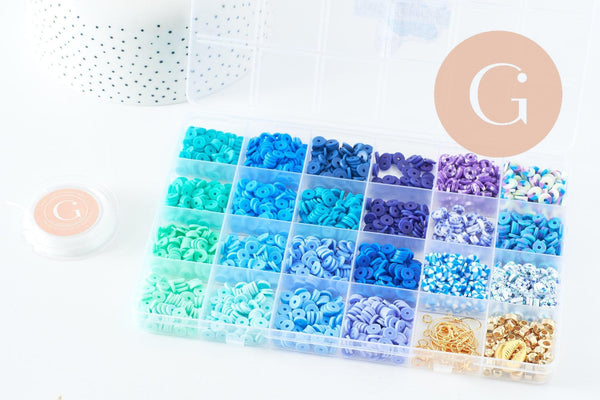 Kit mix de perles heishi Bleu océan x1 (G9609)