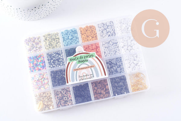 Kit mix de perles heishi vert caramel, Coffret et kit pour création de bijoux fantaisie, x1 (G9997)