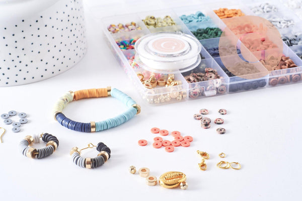 Kit mix de perles heishi vert caramel, Coffret et kit pour création de bijoux fantaisie, x1 (G9997)