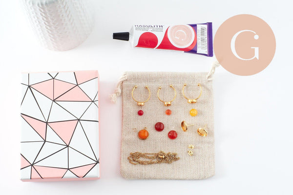 Kit parure de bijoux cabochon pierre naturelle, Coffrets et kits pour la création de bijoux fantaisie DIY, x1 (G9557)