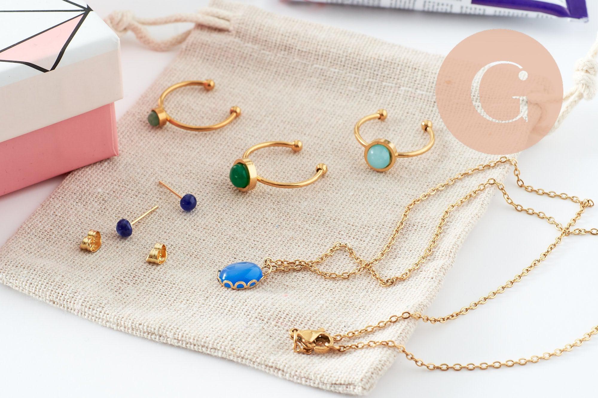 Kit parure de bijoux cabochon pierre naturelle, Coffrets et kits pour la création de bijoux fantaisie DIY, x1 (G9557)