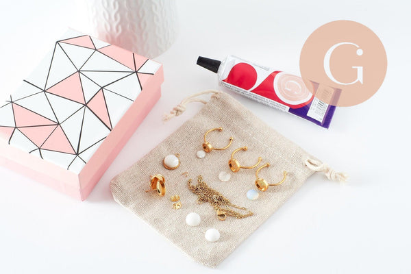 Kit parure de bijoux cabochon pierre naturelle, Coffrets et kits pour la création de bijoux fantaisie DIY, x1 (G9557)