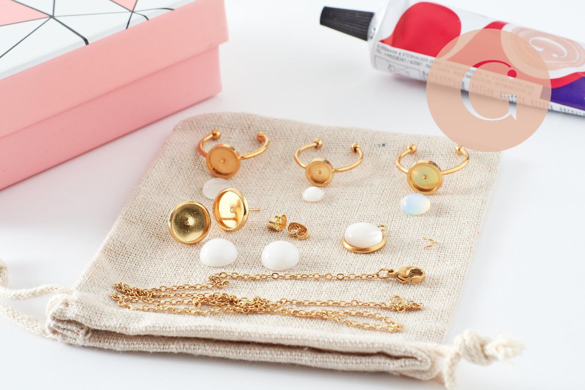 Kit parure de bijoux cabochon pierre naturelle, Coffrets et kits pour la création de bijoux fantaisie DIY, x1 (G9557)