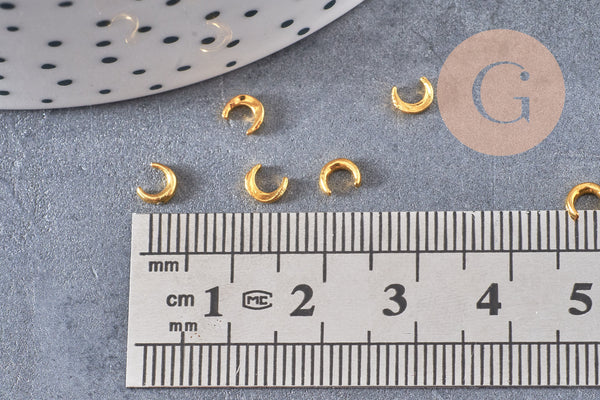 Lune à coller zamac doré 4x5mm,fournitures à coller pour décorer pierres et bijoux en inclusion résine, x2 G8250