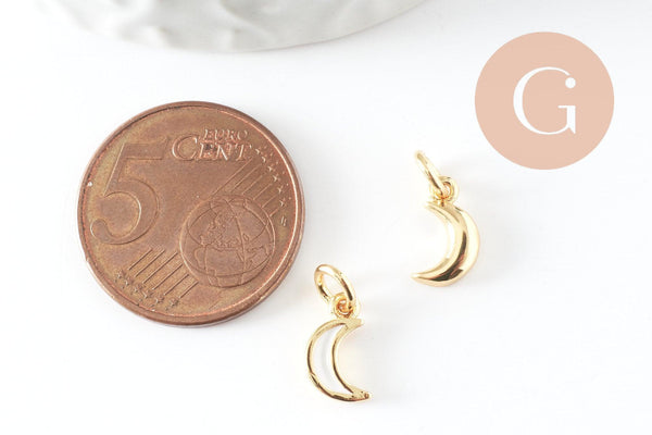 Lune nacre blanche naturelle laiton doré 10x6mm, x1 (G3574)