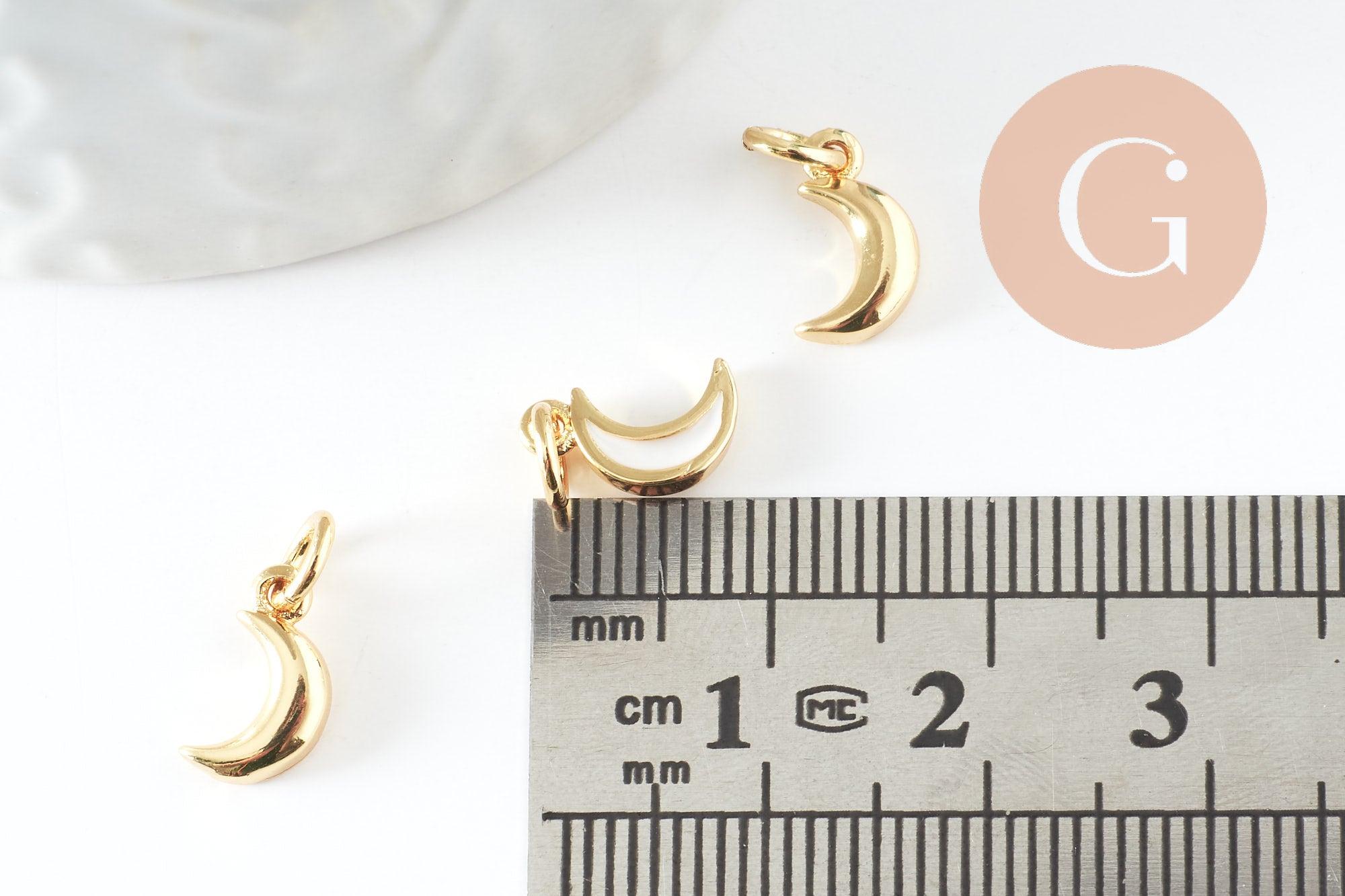 Lune nacre blanche naturelle laiton doré 10x6mm, x1 (G3574)