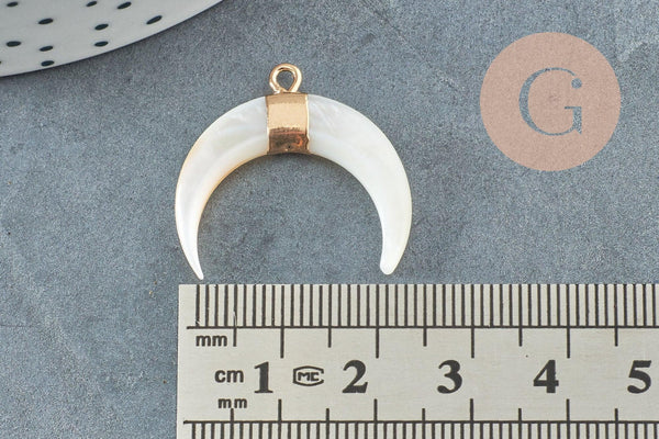 Lune nacre blanche naturelle laiton doré 25x25mm, x1 (G2778)