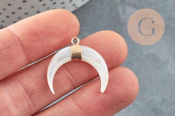 Lune nacre blanche naturelle laiton doré 25x25mm, x1 (G2778)