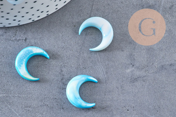 Lune nacre naturelle bleue, pendentif lune, coquillage Naturel,non percé, création bijoux,pendentif nacre,18x19mm, X1 G0343