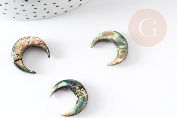 Lune nacre noire naturelle abalone, coquillage noir Ormeau, non percé, 18x20mm, x1 (G7042)