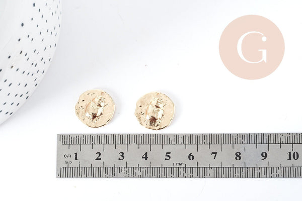 Médaille Ronde Scarabée laiton doré 18K 17mm, création bijoux chance x1 G9020