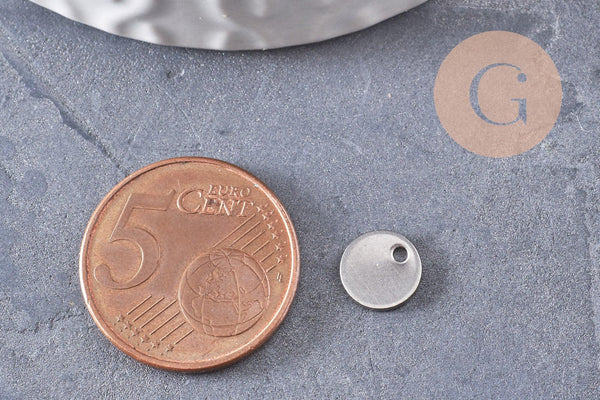 Médaille acier argenté finition mate,fournitures créatives, médaillon argent,création collier, fournitures argentées, 8mm, x10 (G1622)