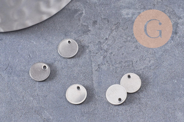 Médaille acier argenté finition mate,fournitures créatives, médaillon argent,création collier, fournitures argentées, 8mm, x10 (G1622)