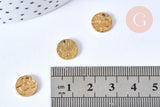 Médaille ronde dorée acier inoxydable texturé, une jolie médaille dorée pour créer vos bijoux, 10.5mm, x10 G6771