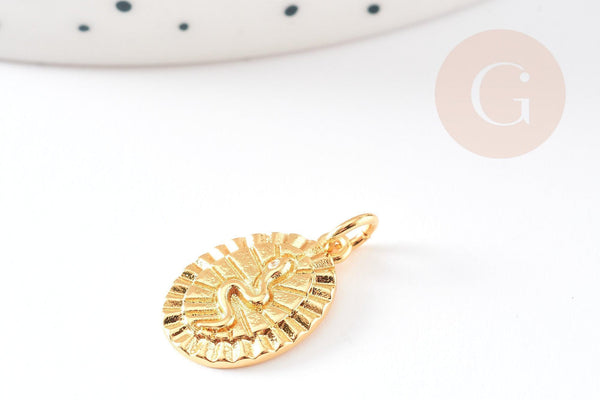 Médaille serpent laiton doré 18k cristal,sans nickel,cadeau anniversaire, Pendentif zircon,17mm, x1 G2416