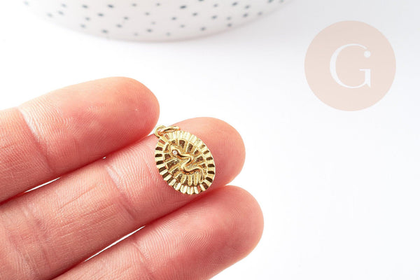 Médaille serpent laiton doré 18k cristal,sans nickel,cadeau anniversaire, Pendentif zircon,17mm, x1 G2416